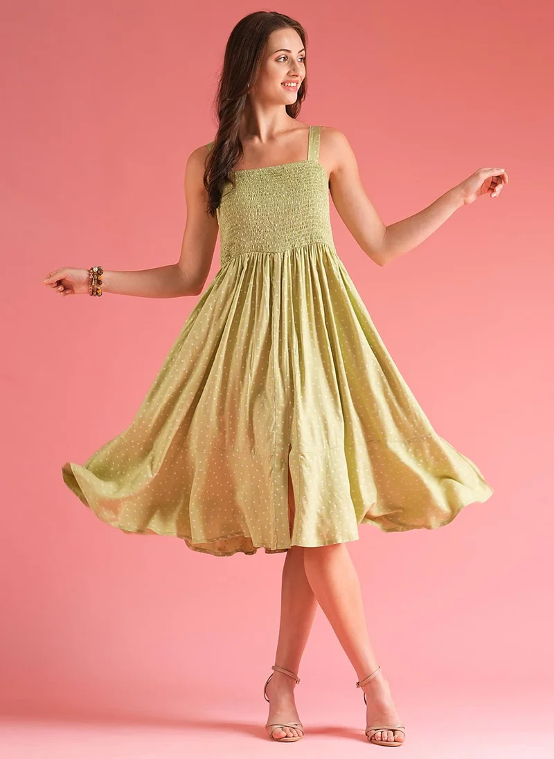 جلو باص فستان ميدي سموك نسائي من جلوبس